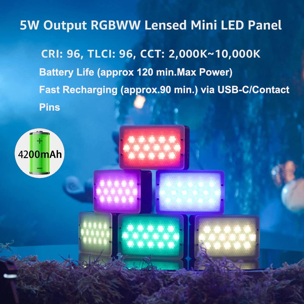 Aputure MC Pro RGBWW On Camera Video Light,5W High Brightness 1585 Lux at 0.5m,2000-10000K Adjustable Magnetic Attraction and IP65 Weatherproo for Photography,Videographer