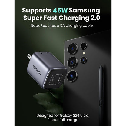 UGREEN 45W USB C Charger, Nexode 2 Port GaN Foldable PPS Wall Charger Block Support Samsung Super Fast Charging 2.0 for Galaxy S25/S24/Note 20, iPhone 16/15/14, iPad, MacBook, Steam Deck (Black)