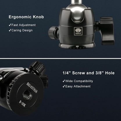 SIRUI Camera Tripod Ball Head, 10KG/22.05lbs Loading Capacity, 360°Panning Base, Aluminum Build Quality, Safety Lock, Universal Mounting Plate for Easy Attachment (B-00K Ball Head)