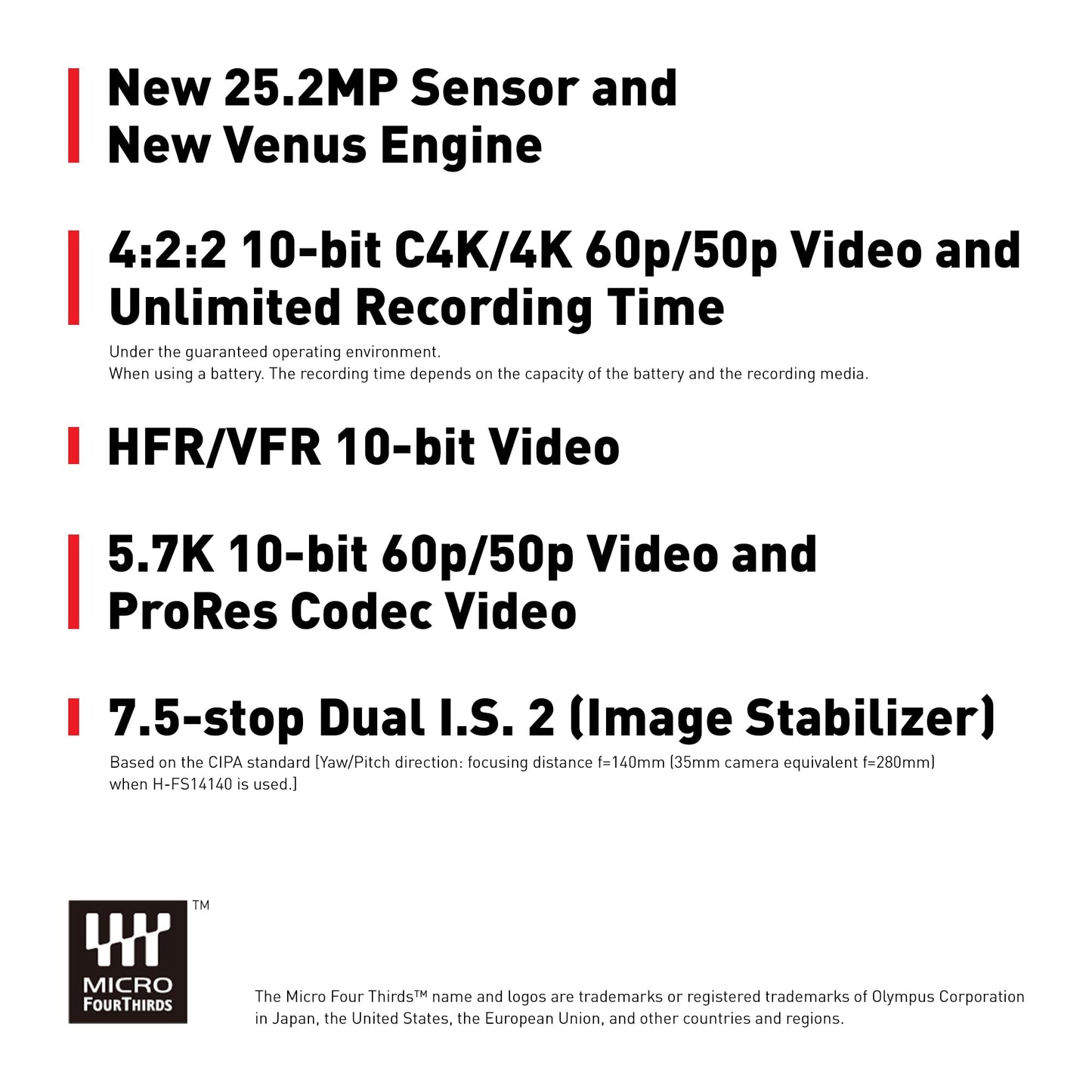 Panasonic LUMIX GH6, 25.2MP Mirrorless Micro Four Thirds Camera with Unlimited C4K/4K 4:2:2 10-bit Video Recording, 7.5-Stop 5-Axis Dual Image Stabilizer – DC-GH6BODY Black
