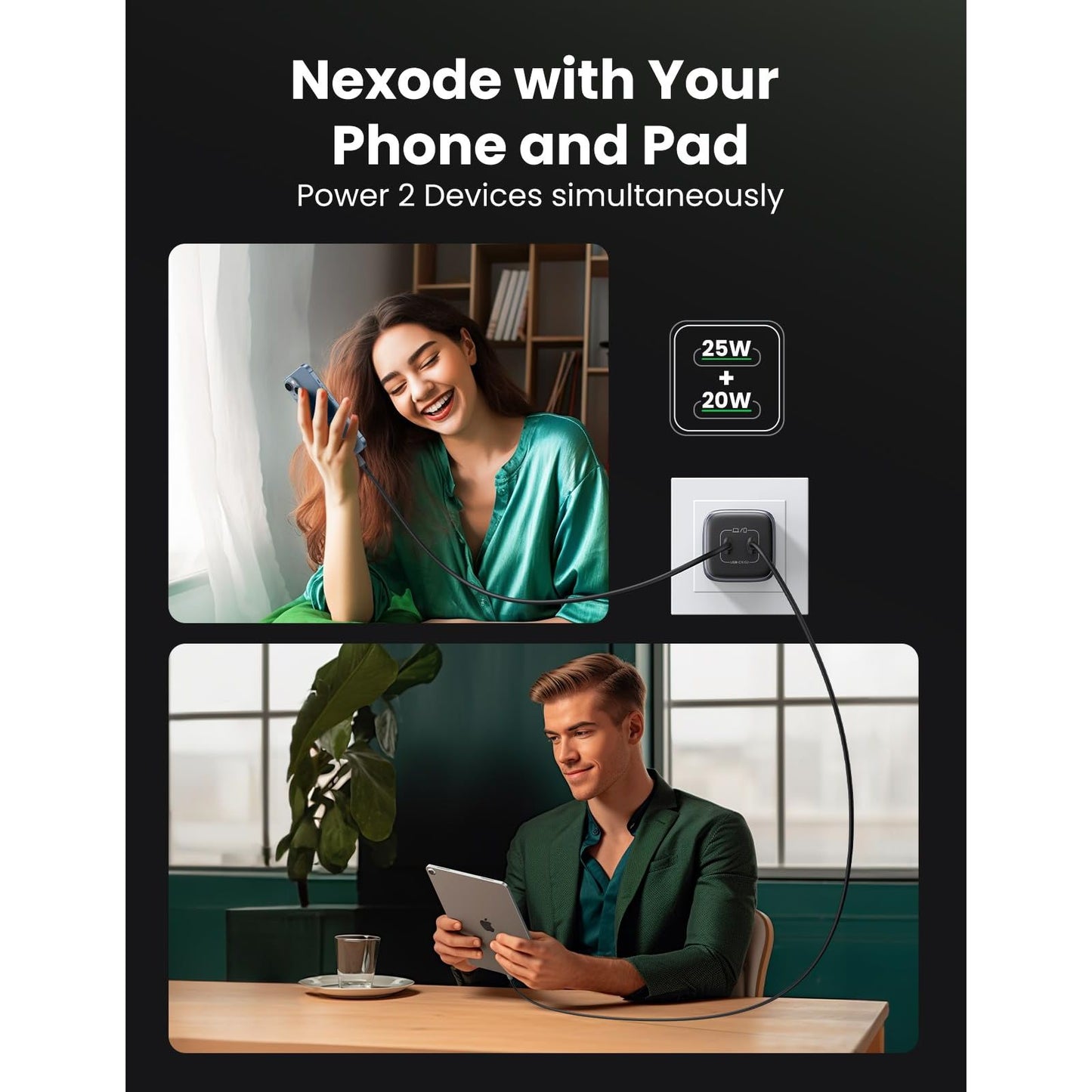 UGREEN 45W USB C Charger, Nexode 2 Port GaN Foldable PPS Wall Charger Block Support Samsung Super Fast Charging 2.0 for Galaxy S25/S24/Note 20, iPhone 16/15/14, iPad, MacBook, Steam Deck (Black)