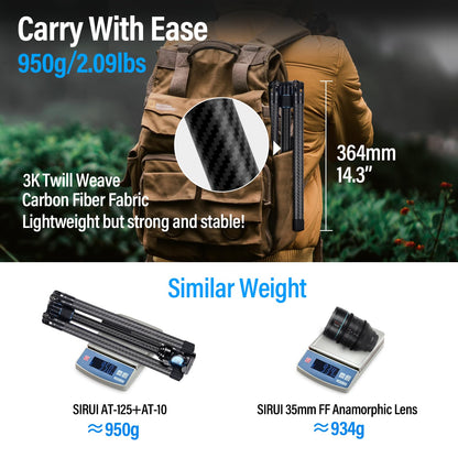 SIRUI Carbon Fiber Tripod Lightweight 2lbs with Panoramic Fluid Head, 59.8” Compact Camera Tripod Quick Release Leg Setup, Reversible Center Column, Reverse Folding Legs, Max Load 11lbs - Traveler X