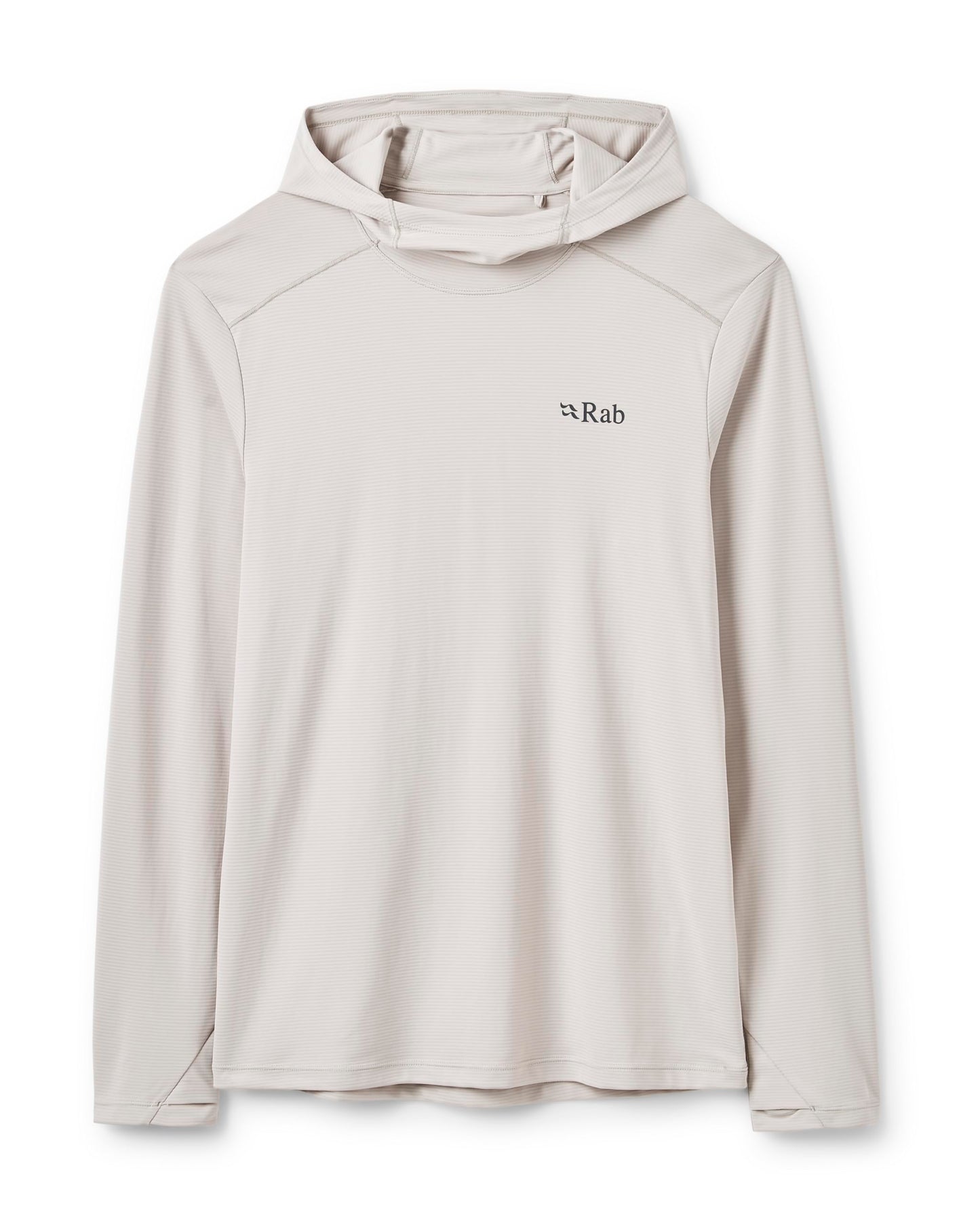 Rab Men's Force Hoody - Lightweight Long-Sleeve Hooded Baselayer Shirt for Hiking, Climbing, & Trail Running - Pebble - Small
