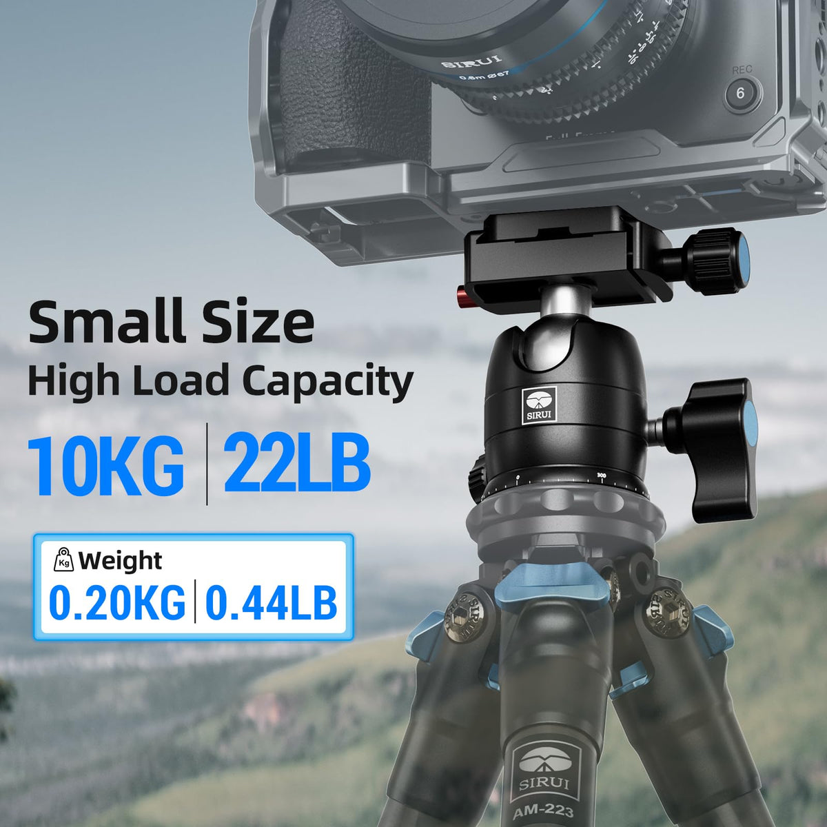 SIRUI Camera Tripod Ball Head, 10KG/22.05lbs Loading Capacity, 360°Panning Base, Aluminum Build Quality, Safety Lock, Universal Mounting Plate for Easy Attachment (B-00K Ball Head)