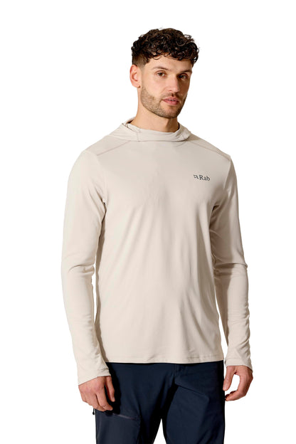 Rab Men's Force Hoody - Lightweight Long-Sleeve Hooded Baselayer Shirt for Hiking, Climbing, & Trail Running - Pebble - Small